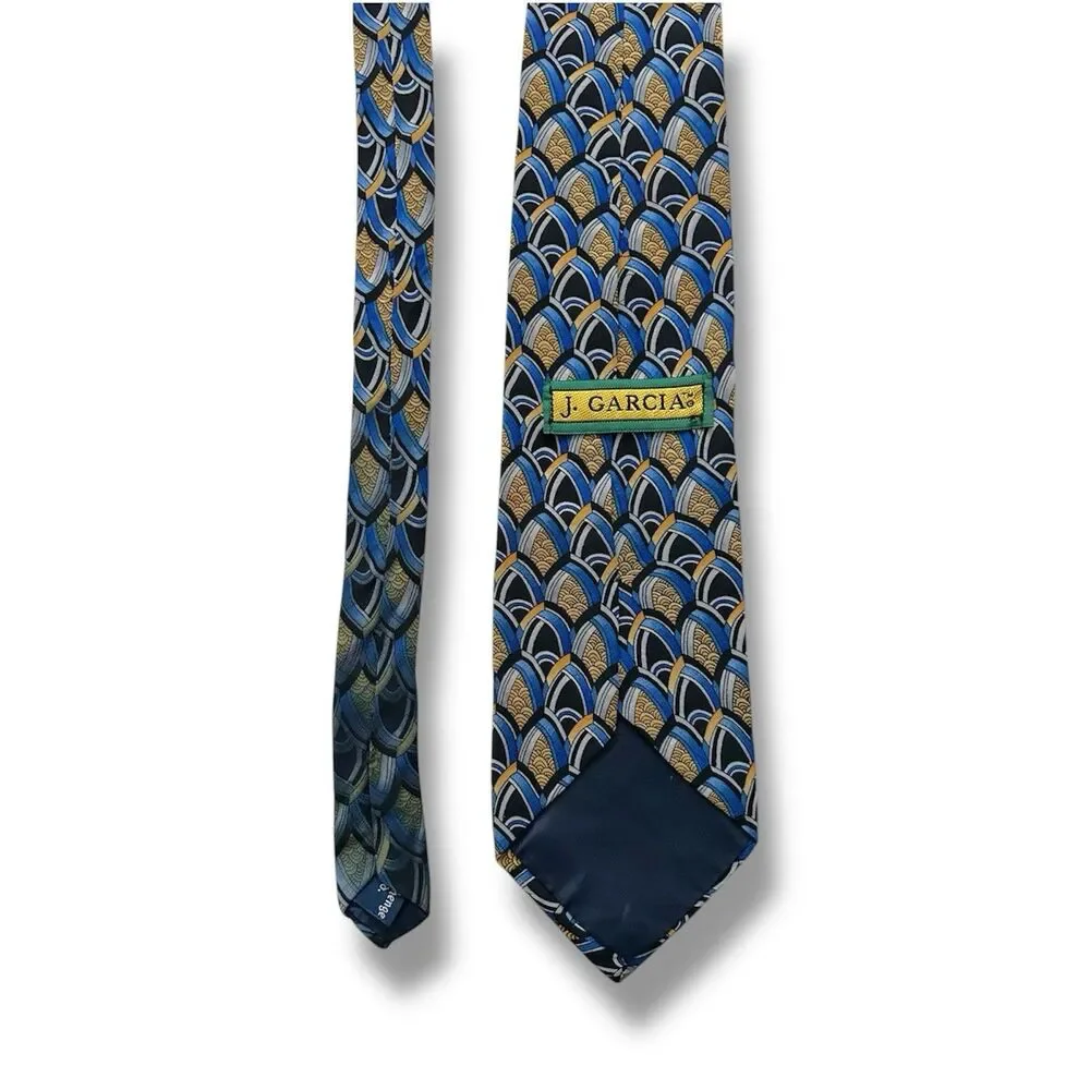 J Garcia 100% Vtg Men Tie 55” X 3.5” Blue & Yellow